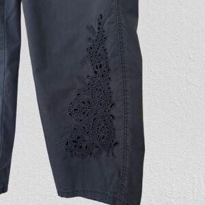 Chico’s Woman’s Navy Blue Cotton Pants with Embroidery, Sz 6